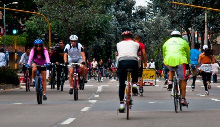 Cyclists in Bogota, Colombia. Colombia's ambitious national climate policy relies on cities to increase public and electric transit to reduce greenhouse gas emissions
