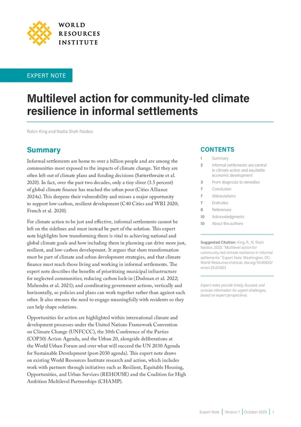 Multilevel Action for Community-Led Climate Resilience in Informal Settlements